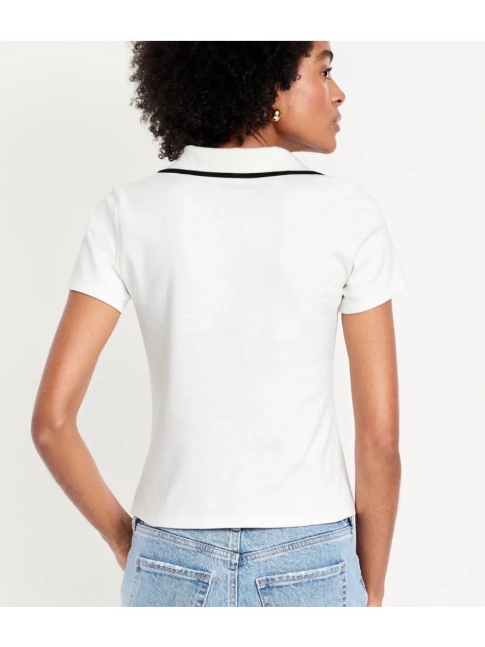 Old Navy White Crop Polo Top with Black Trim 🤍🖤 - Picture 2 of 4